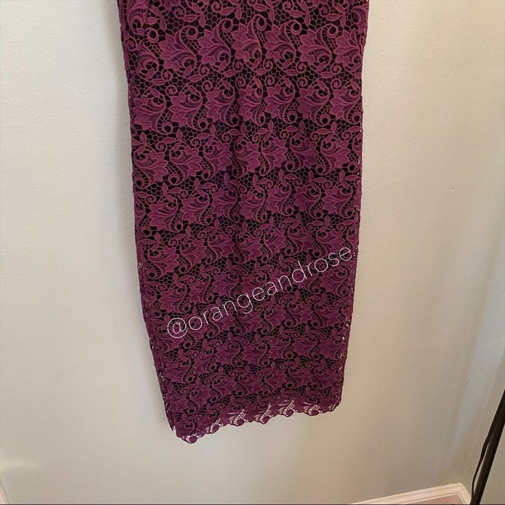 Alice + Olivia Purple Black Lace Floral Intricate V Neck MIDI Gown Dress Event 6 - Picture 15 of 16